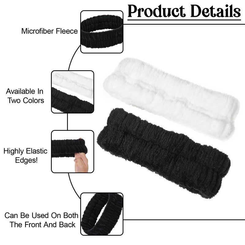 Aysatogc 2Pcs Spa Headband, Makeup Headband for Washing Face Hair Headbands Hair Bands Men Skin Care Headbands for Women Yoga Sports Shower Exercise (Black and White) - Image 3